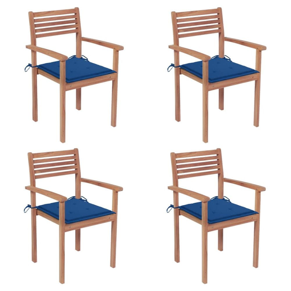 Vidaxl Záhradné stoličky 4 ks kráľovské modré podložky teakový masív